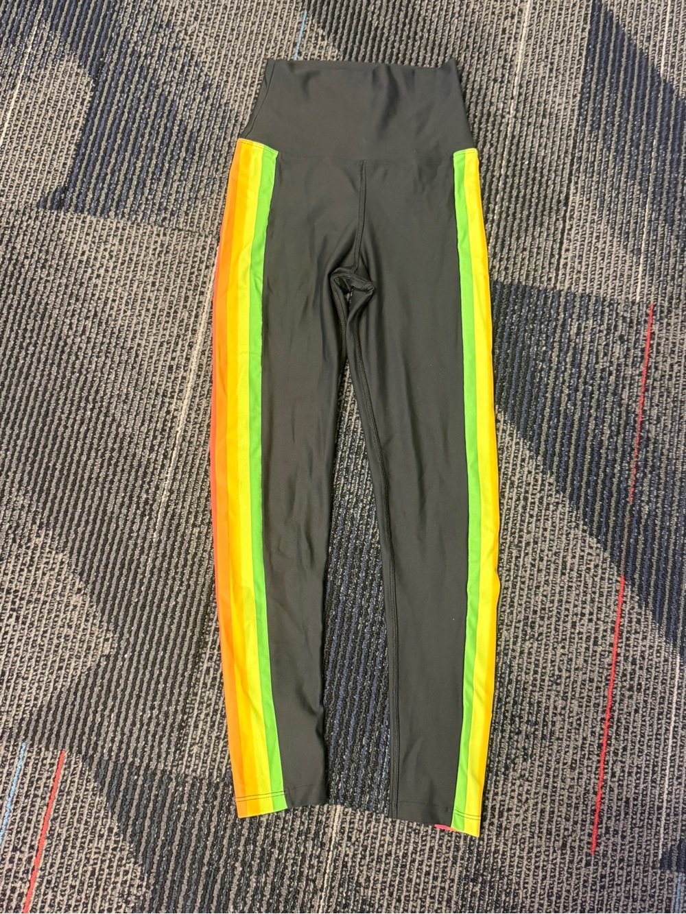 BEACH RIOT Black High-Waist Leggings with Neon w/ Rainbow Side Stripes